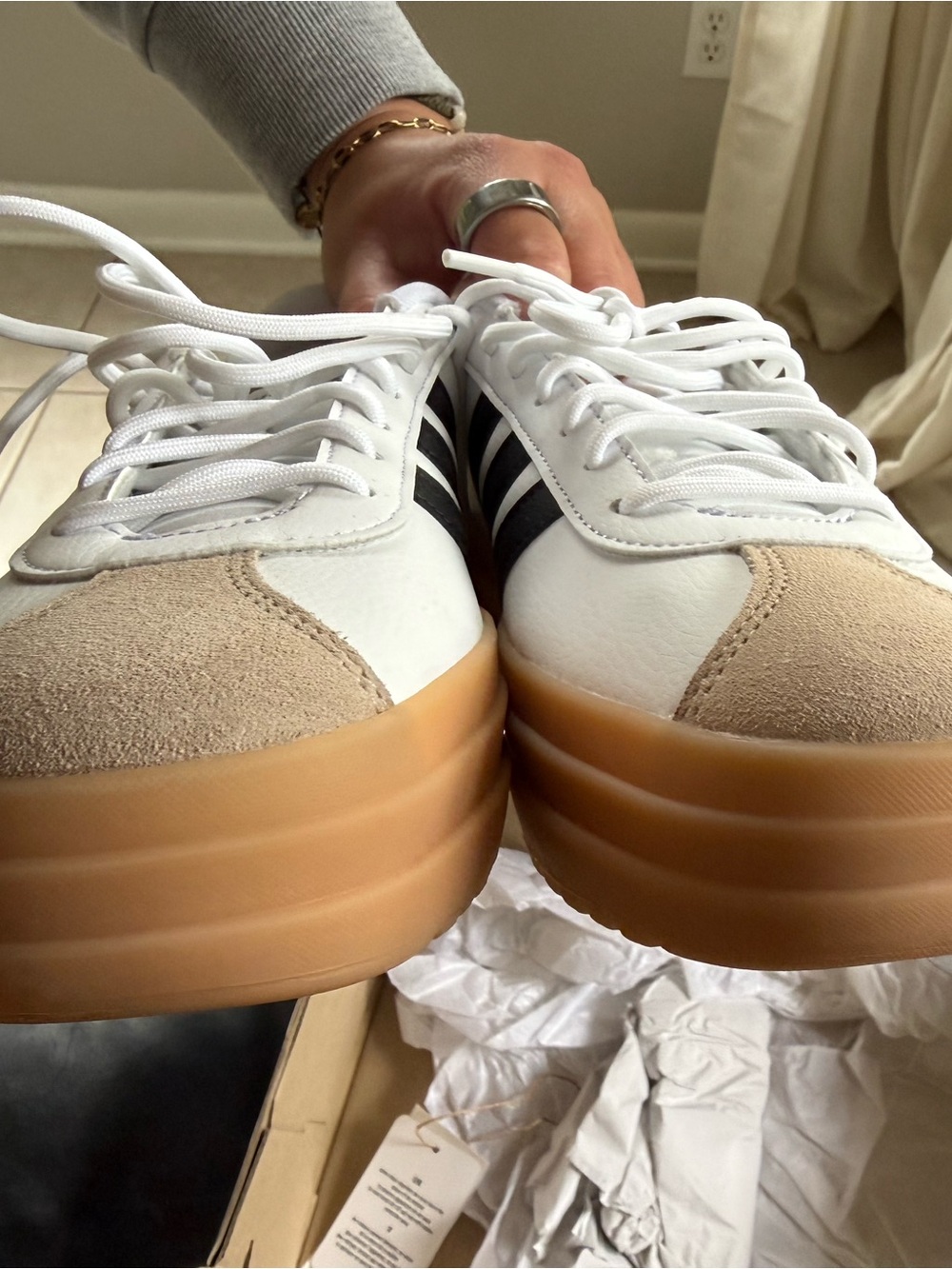 adidas White and Black VL Court Bold Sneakers - Picture 6 of 9